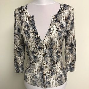 WHBM Metallic Reptile Print Cardigan Sweater Sz S